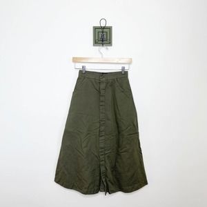 esby button down olive green midi skirt